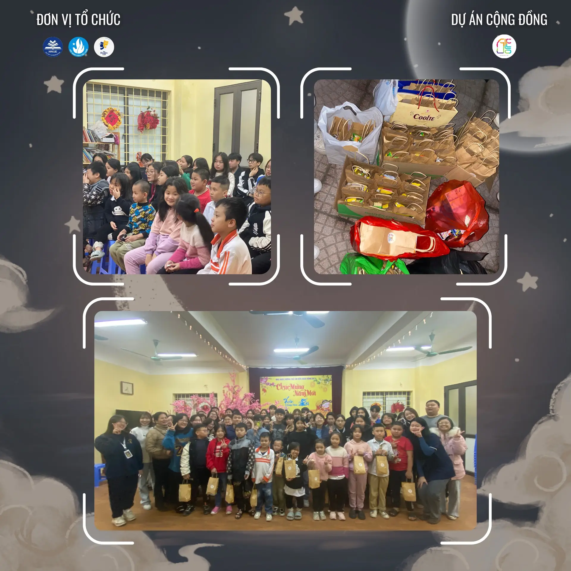 Ảnh 3. CLB Kịch Sân khấu - Trường Đại học Sư phạm Hà Nội trao quà cho các em nhỏ tại Nhà Nuôi dưỡng trẻ em Hữu Nghị Đống Đa (Ảnh: The Dramatics Club of HNUE)